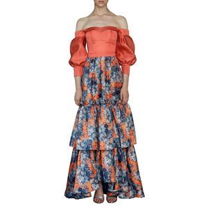 Flor et.al Womens Lottie Orange Pleated Floral Long Maxi Skirt NWT
